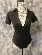 New Bona Fide Black Zip Neck Bodysuit in Black Size S