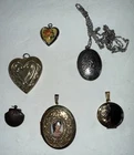 6 Vintage Silver & Gold-tone Lockets Pendant Costume Jewelry Lot Heart Shell