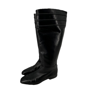 Bally 39.5 Women Puzzle Leather Boots Made In Italy Black Slip On