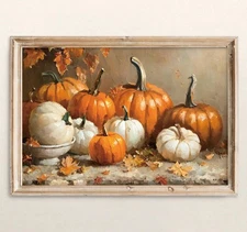 JarThenaAMCS 16 x 24 Inch Fall Rustic Canvas Wall Art Print Vintage Pumpkin S...