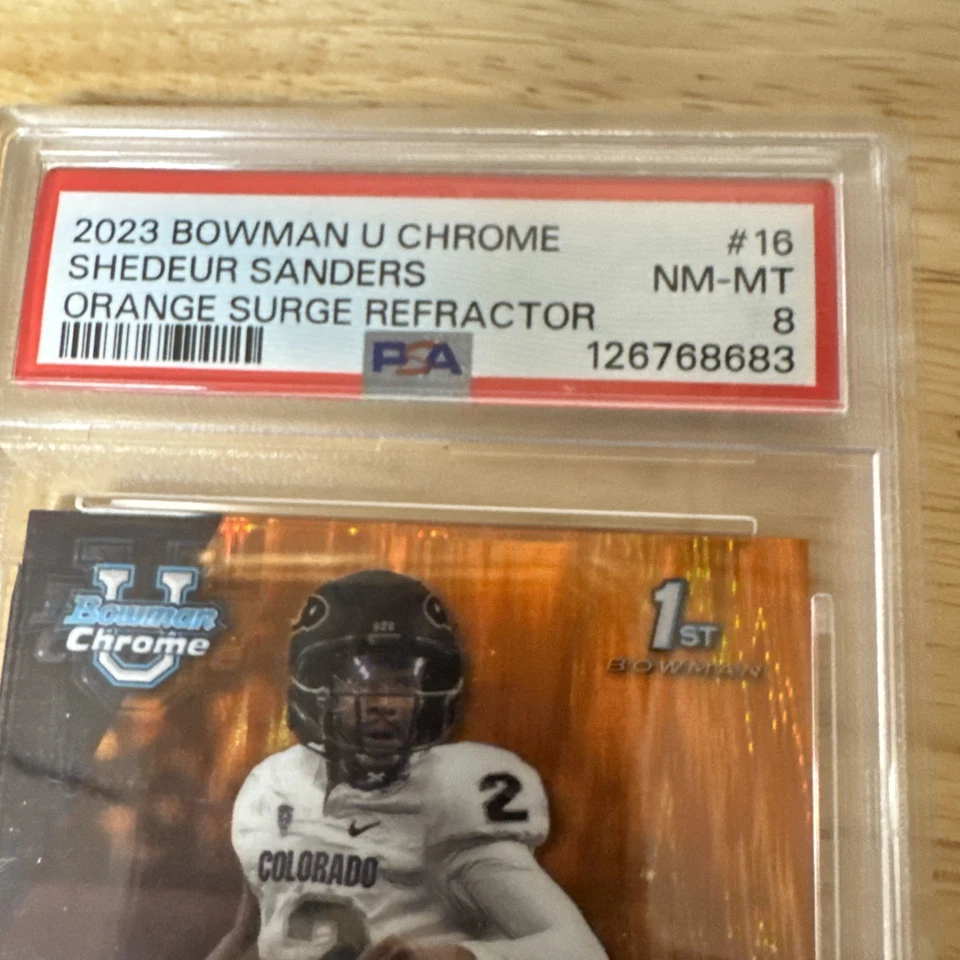 Shedeur Sanders 2023 Bowman U Chrome Orange Surge Refractor 9/25 PSA 8 - Image 4 of 4