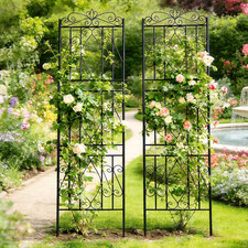 2PC Heavy Duty Wrought Iron Garden Trellis Scroll Trellis Backyard Lawn Wall Art