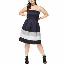 City Chic Strapless Dress S Black Grey Satin Colourblock Pleated Cocktail Party