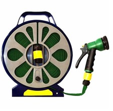 Tangle Free Garden Hosepipe Reel Spray Gun Attachment Flat Hose Pipe 50ft