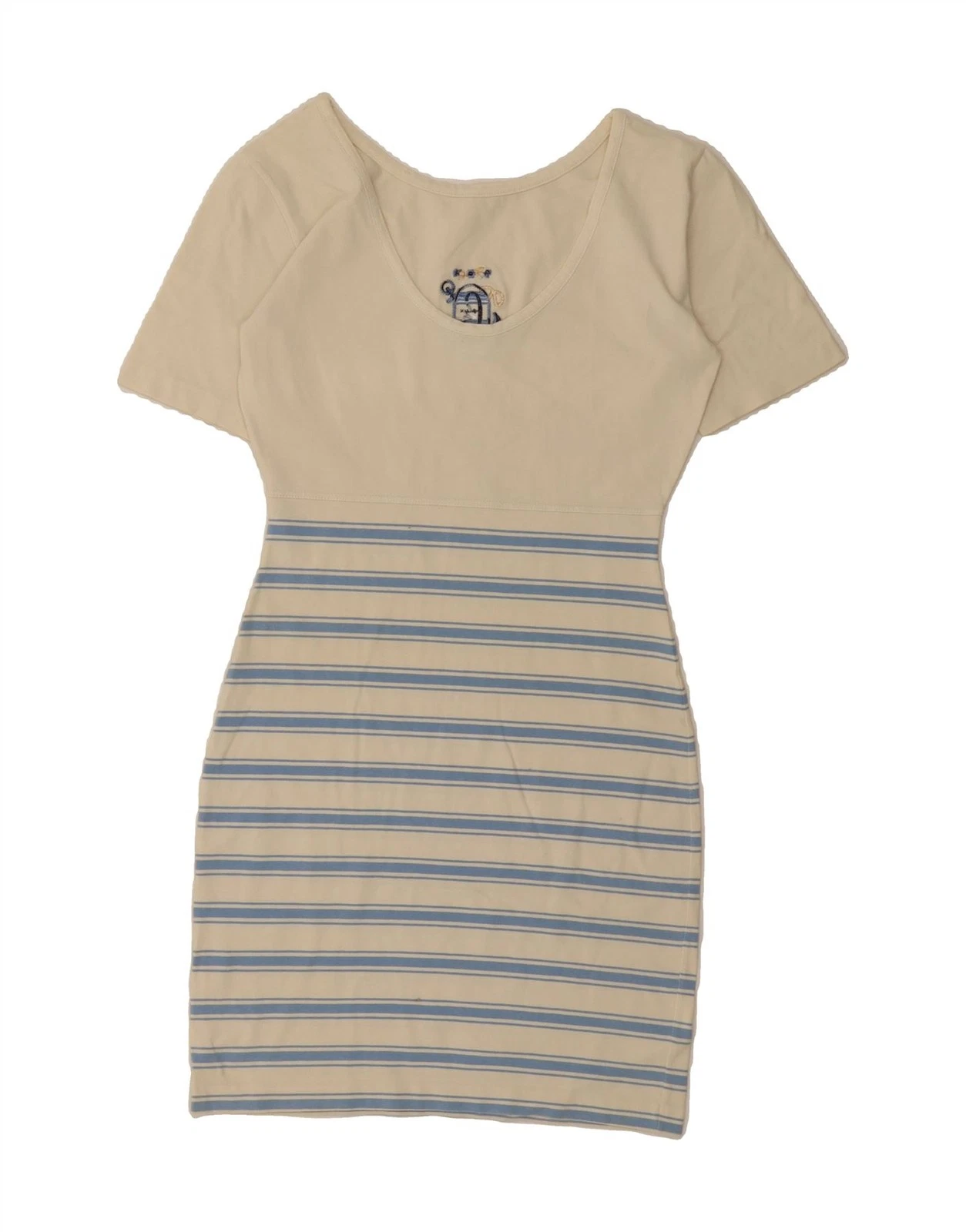 OFF WHITE Abito body donna VINTAGE US 3 piccolo bianco sporco a righe cotone PQ01