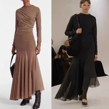 Women Autumn Long Sleeve Slim Casual Dress Shirt Mesh Two-piece Long Skirt Sets