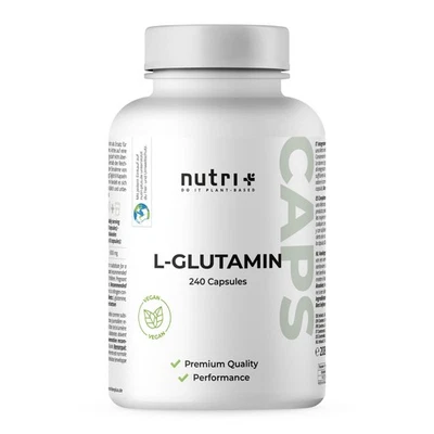 NUTRI-PLUS L-Glutamin Kapseln vegan + hochdosiert - Glutamine Aminosäure 240 Kapseln