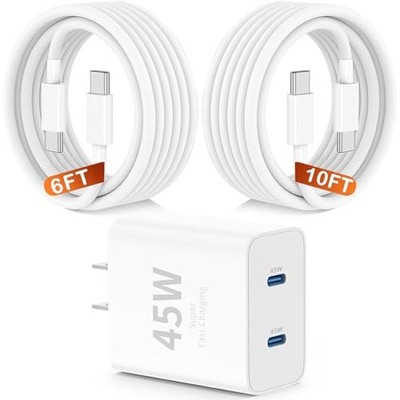 45W USB-C for iPhone 17 16 15 Pro Max Charger Fast Charging and Long White 