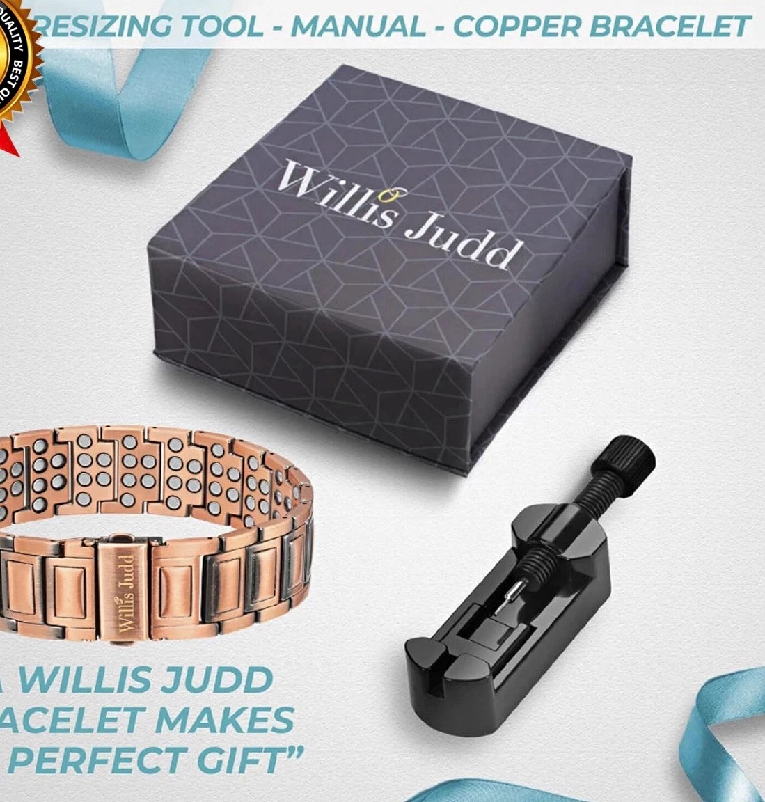 Willis Judd Pure Copper Magnetic Link Chain Bracelet  w/ Resizing Tool