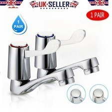 1 PAIR BATHROOM LEVER BASIN SINK TAPS 1/4 TURN CHROME PAIR HOT COLD FAUCET SET