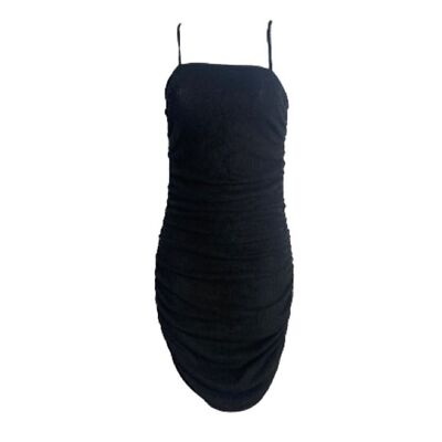 pretty little thing ruched midi dress Women's Black Chiffon Cowl Ruched Midi Dress