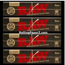 FOUR Packs of RAW BLACK Double Pressed CLASSIC KING SIZE SLIM ROLLING PAPERS