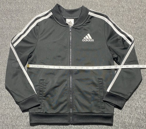 Adidas Training Jacket Black White Stripes Track  Zip Up Boys Size M -10/12 - Picture 4 of 7