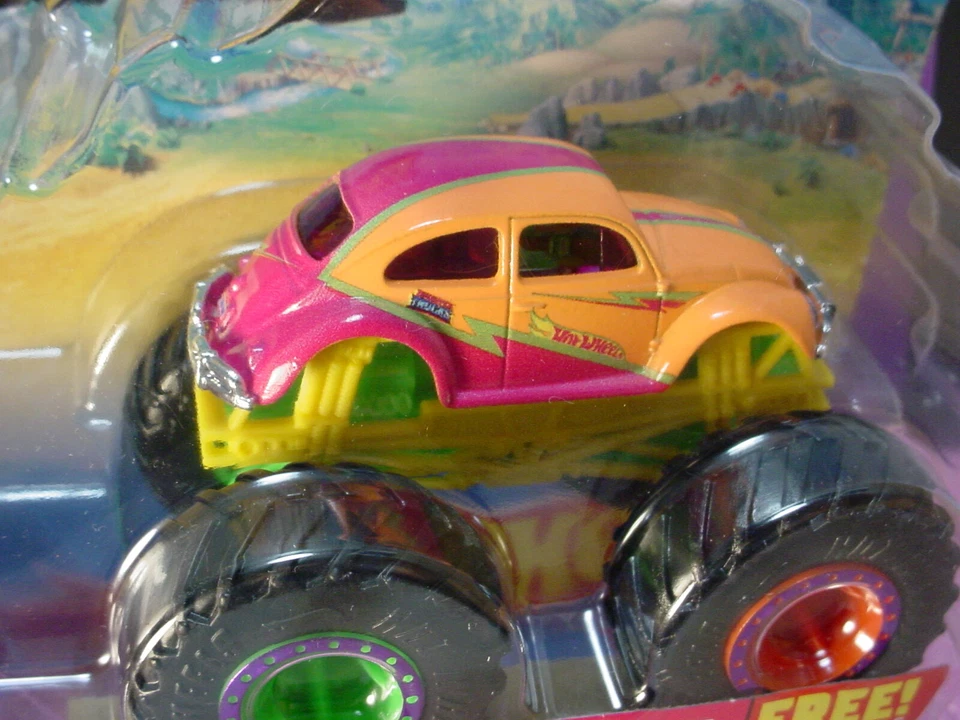Monster Trucks VOLKSWAGEN BEETLE #21 2021 NUEVO🔥 naranja🔥AMORTIGUADORES DE NEÓN☆Hot Wheels Foto 2 de 2