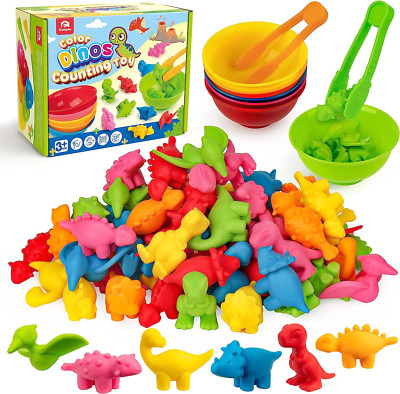 Counting Dinosaur Sorting Toy Set, Color Matching Classification Game, Montes...
