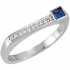 Sterling Silver Stackable 1 Square Birthstone Mothers Ring, Moms jewelry