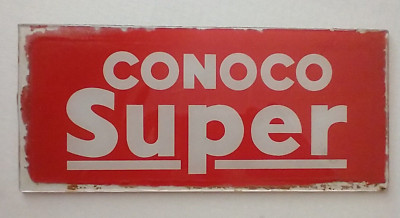 Vintage Conoco Super  Service Station Gas Pump Glass Sign Original