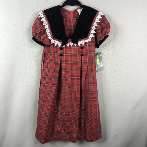 Rare Editions Christmas Dress Girls 12 Red Tartan Plaid Velvet Color Victorian - Picture 1 of 20