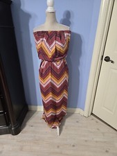 Speechless Medium Dress Womens Multicolored Strapless Chevron Print Long Dress