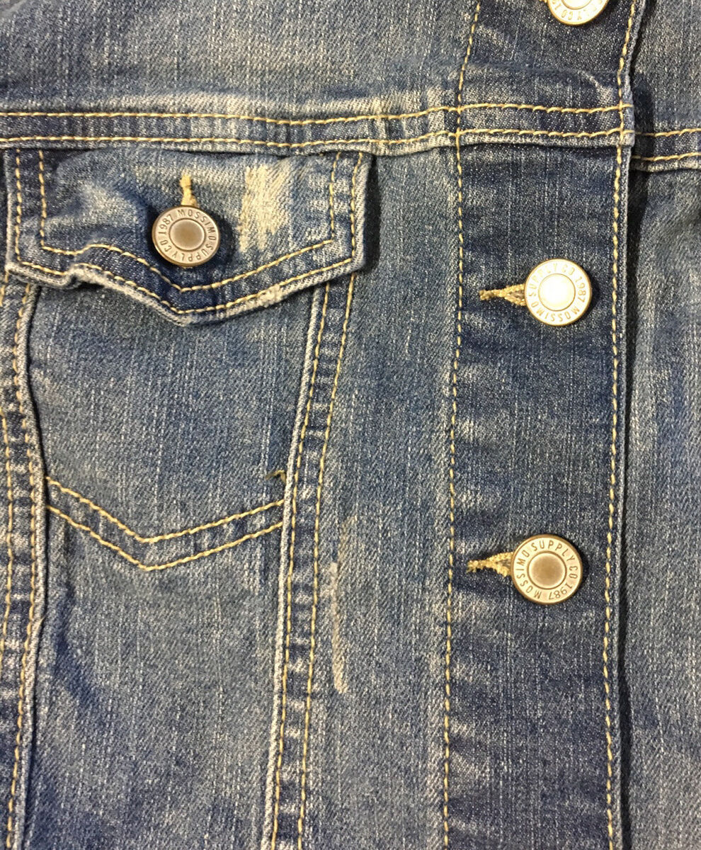 Mossimo Faded Denim Jean Jacket XS Biker Grunge Trucker Mossimo Faded Denim Jean Jacket XS Biker Grunge Trucker