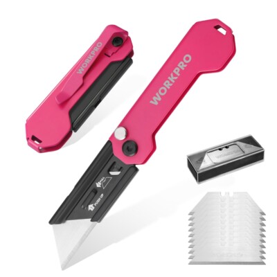 WORKPRO 2PC Folding Utility Knife Quick Change Razor Knife Box Cutter 10PC Blade