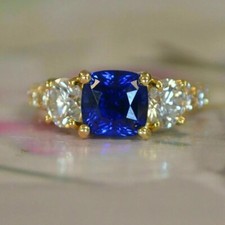 1.50Ct Cushion Lab-Created Sapphire Engagement Eternity Ring 925Sterling Silver