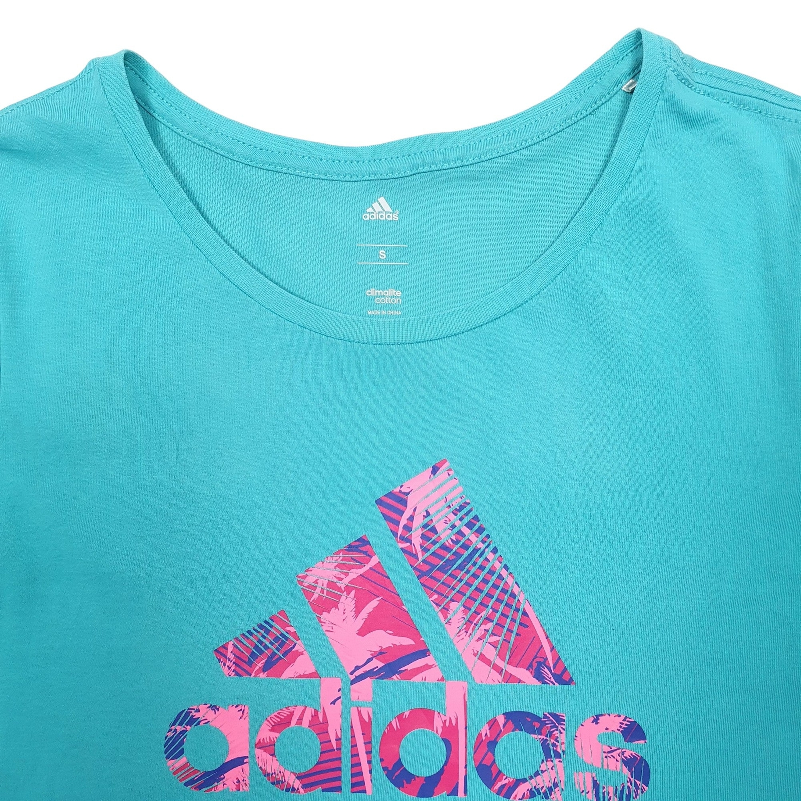 ADIDAS Blue T Shirt Tee Spellout Short Sleeve Cotton Blend Womens S image 3