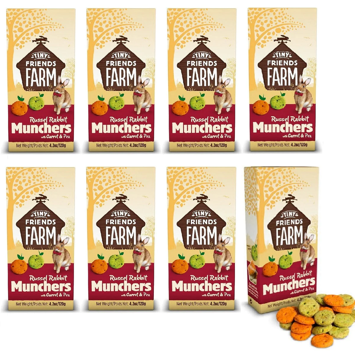 TINY FRIENDS FARM RUSSEL RABBIT MUNCHERS CARROT PEA x1 x3 x8 : Animal Food Treat