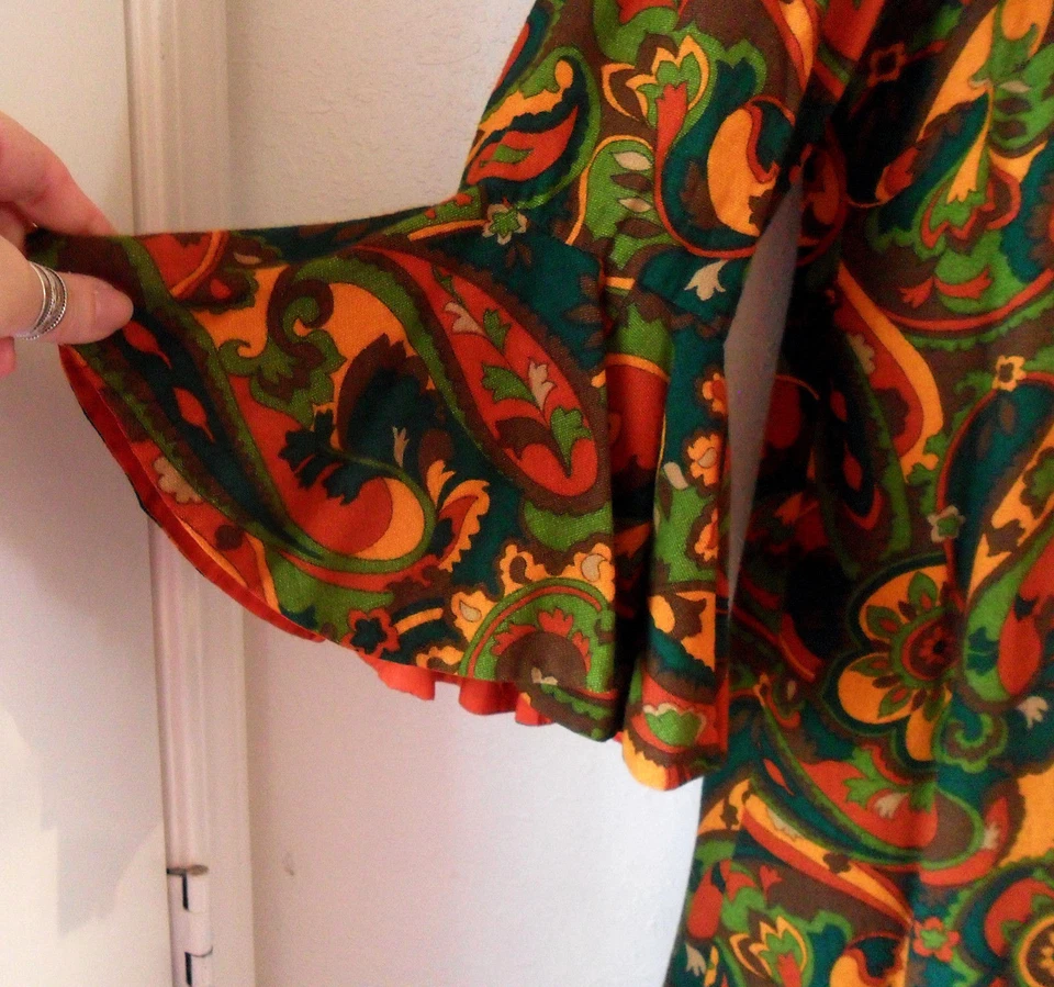 VESTIDO Genuino Vintage Años 60-70 Mod Londres Flores Psicodélicas, Cintura Imperio M-L Foto 2 de 4