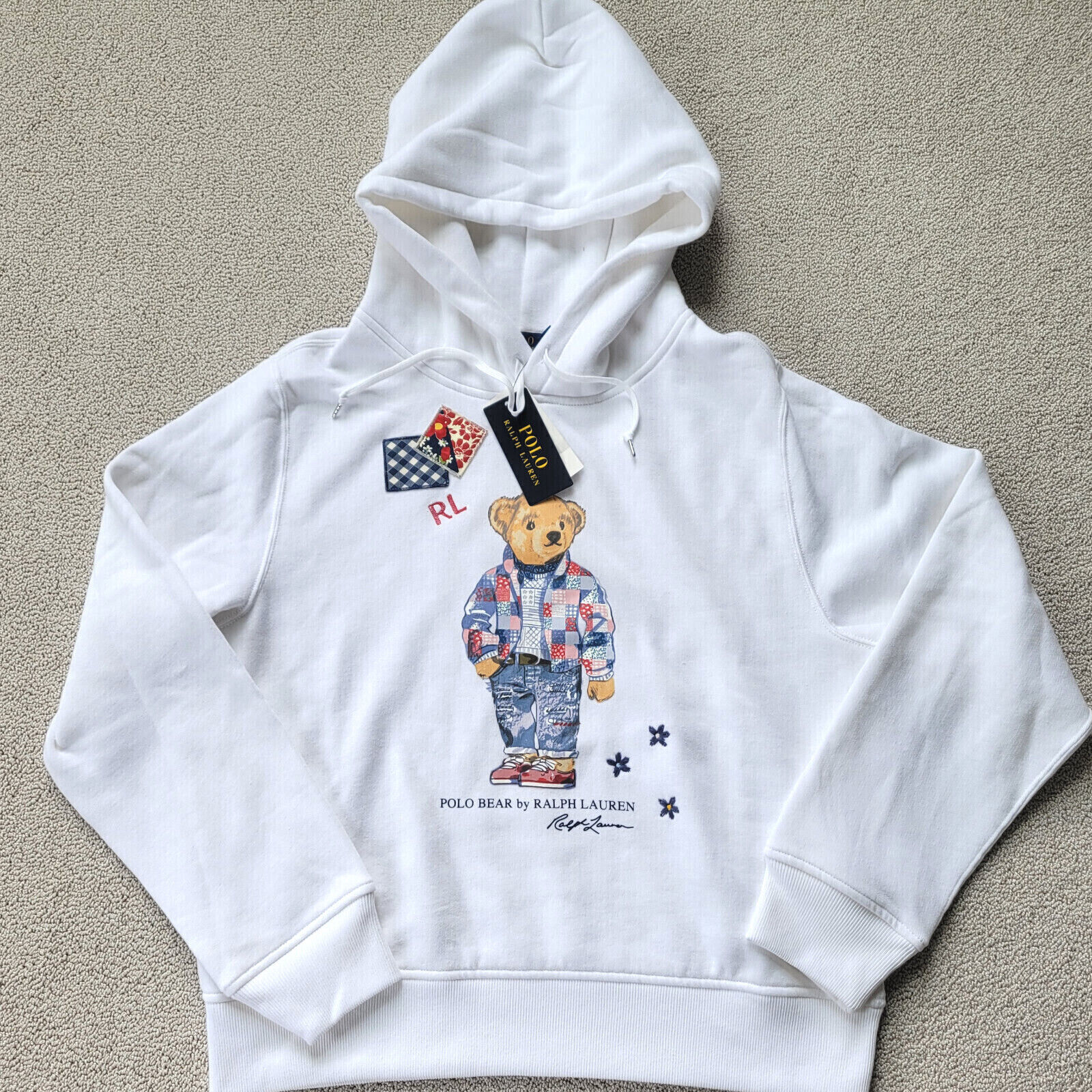 Polo Ralph Lauren Women Madras Bear Hoodie White Sweatshirt Large Ltd Ed.  New | eBay