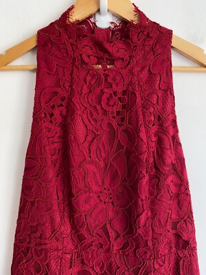 Rodeo Show Dress Women Size 14 Red Lace High Neck Midi Sleeveless Zip Slit  Lined | eBay Australia