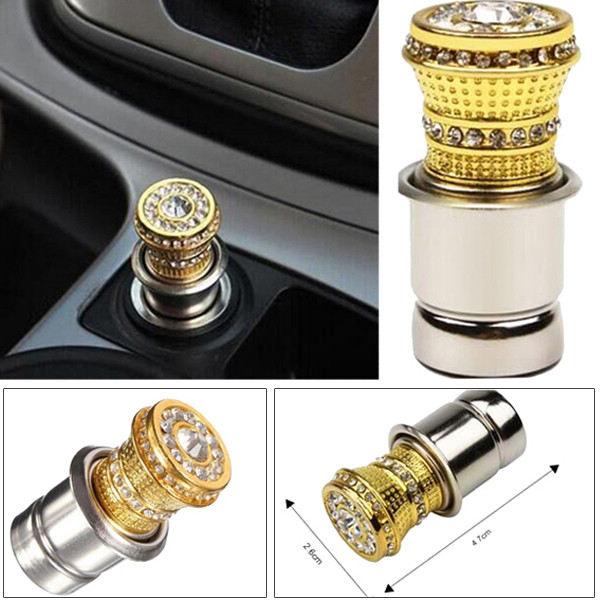 12V Crystal Cigarette Lighter Rhinestone Bling Charger Decor Accessory