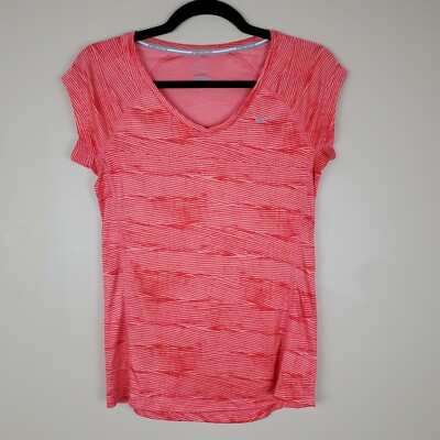 Nike Millar XS Dri-fit Running Orange Striped Short Sleeve Tshirt 