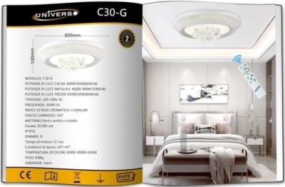 Lustre en Cristal à lumière dimmable à 3 Couleurs Lampe de