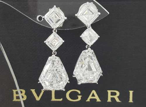 Bvlgari Bulgari Shield & Asscher Cut Diamond Drop Earrings 13.97 ctw Rt $1 Mil
