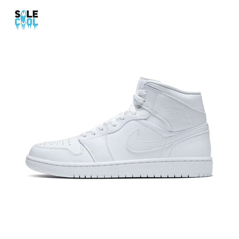 Nike Air Jordan 1 AJ1 Mid Shoes Triple White 554724-130 | eBay