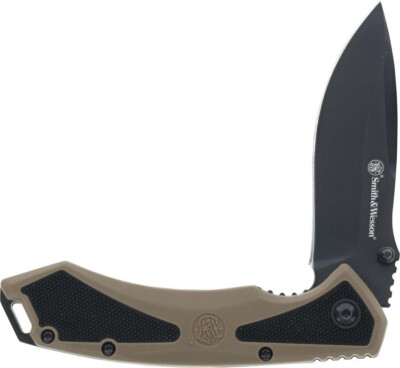 SW1205911 Smith&Wesson Extreme Ops A/O 7Cr13MoV Tan/Black Polymer Handle Linerlo