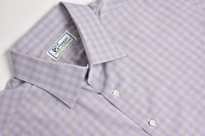 Skip Gambert & Assoc. Lavander Checked Point Collar Dress Shirt Size: 17.5/33