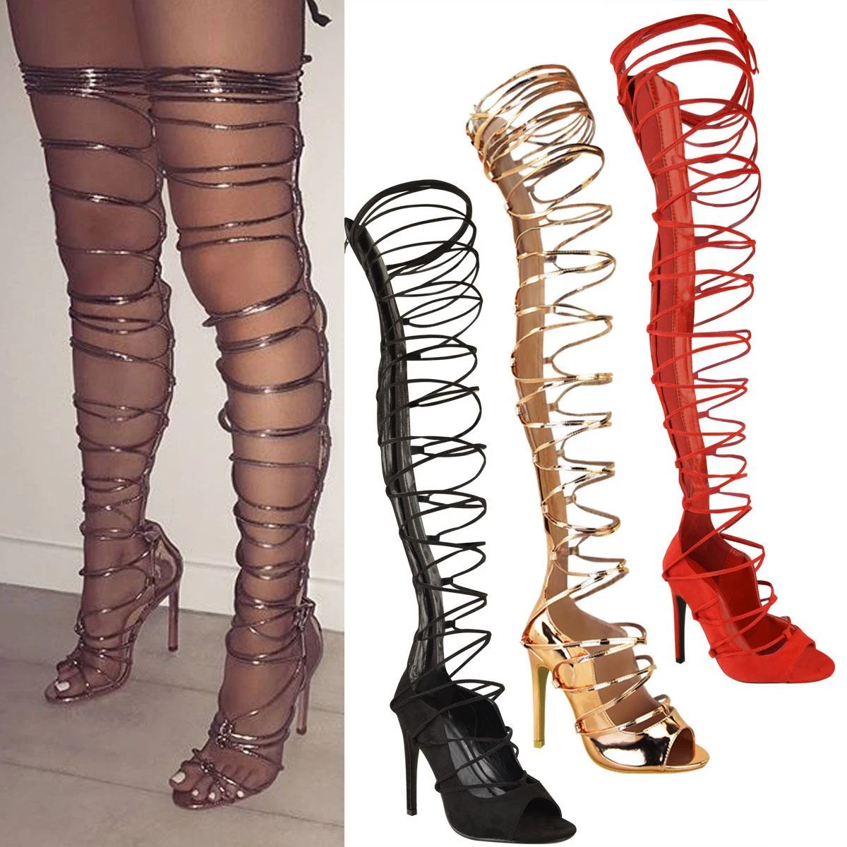 Lace up shop heels knee high