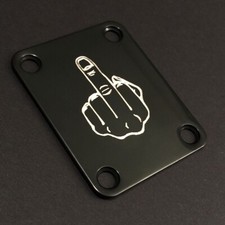 GUITAR NECK PLATE Engraved Etched - Fits Fender - MIDDLE FINGER FU - Black