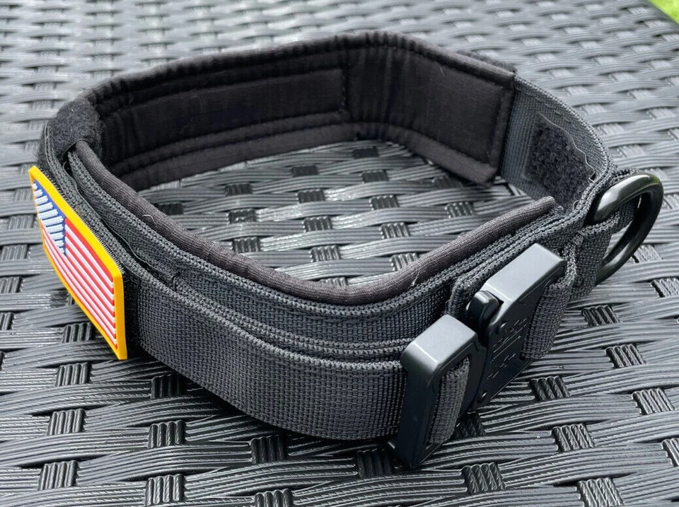 American Flag Tactical Dog Collar Service Canine Training Puppy K9 Metal - Image 4 of 4