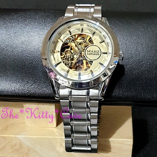 Automatico Meccanico Scheletro Bisellato Colorato Zaffiro Vetro Lusso Orologio - Picture 10 of 11