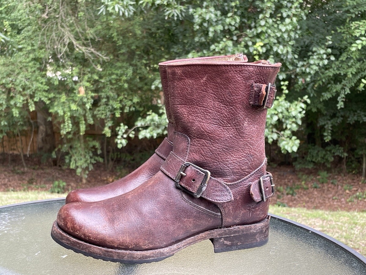 Frye VERONICA Women’s B Biker Motorcycle Back Zip Brown Leather Boots  76601