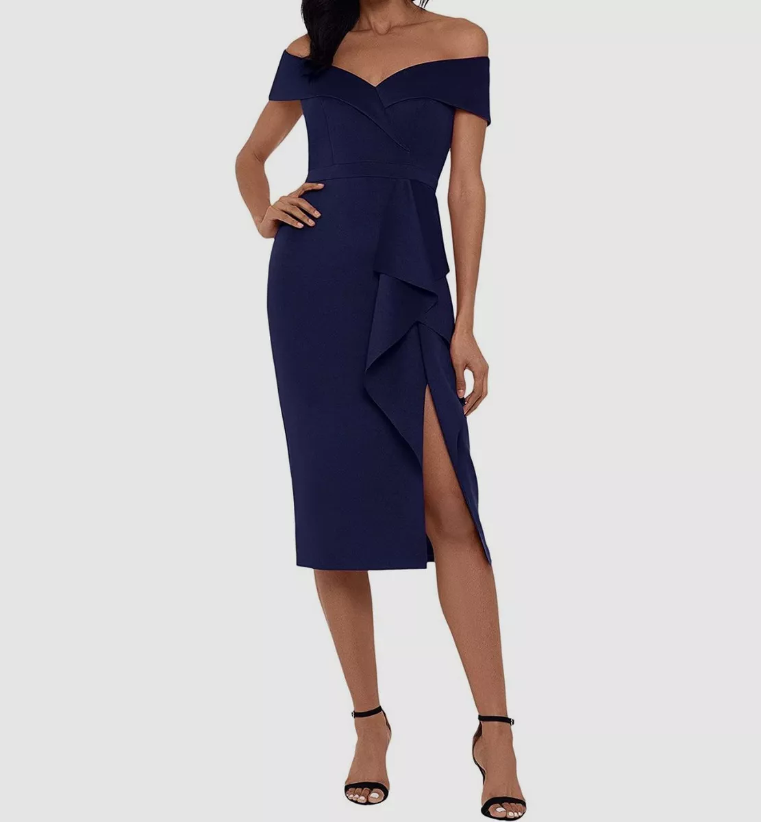 Xscape off the shoulder midi dresses sales
