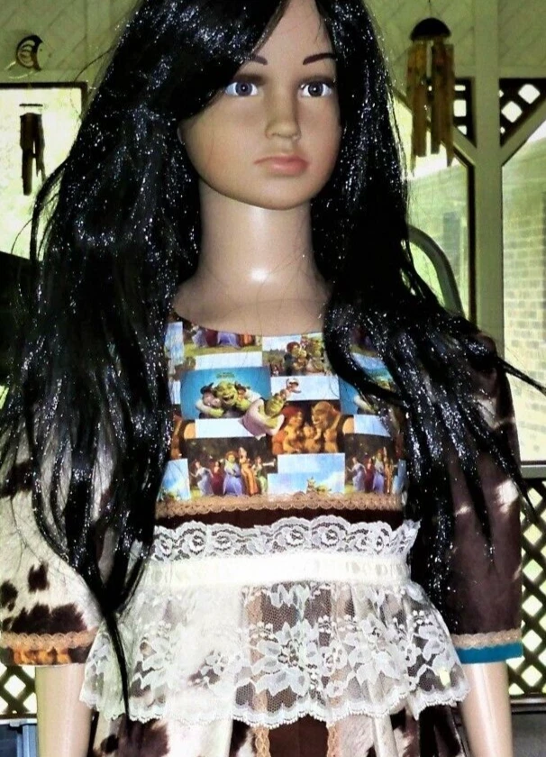 Girls Handmade One Of A Kind Shrek Dress. Size 5-6T. Only One Available - Image 2 of 4