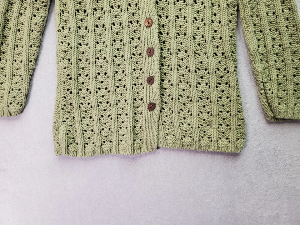 Old Navy Cardigan Sweater Girls Medium Green Crochet Long Sleeve Button Front - Image 4 of 4