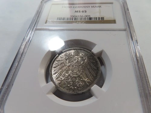 D56 Germany Empire 1905-D Silver 1 Mark NGC MS-65 Nice Toning