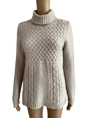 BODEN hellgrauer Pullover Wolle & Alpaka Mischung Zopfmuster Rollkragen UK 8 US 4