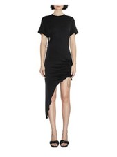 ET OCHS Womens Black Drawstrings Asymmetrical Hem Short Sleeve Midi Dress 4