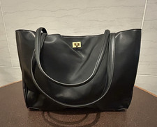 Women s Black Solid Large Tote Double Handles Zip Closure, Lined Gold Hardware